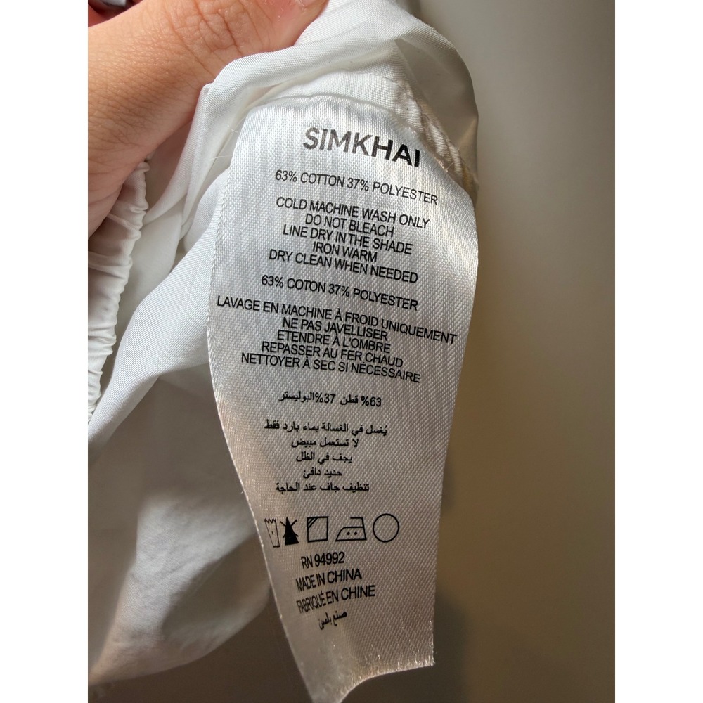 SIMKHAI White Cotton Blend Short Sleeve Elastic Hem Crop Polo Blouse Top Size M - Picture 4 of 8